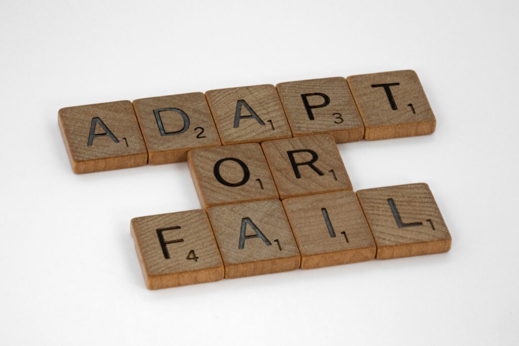 scrabble, scrabble pieces, lettering, letters, wood, scrabble tiles, white background, words, quote, letters, type, typography, design, layout, focus, bokeh, blur, photography, images, image, adapt or fail, flexibility, change, manage change, embrace change, improve, observe, mindfulness, 
