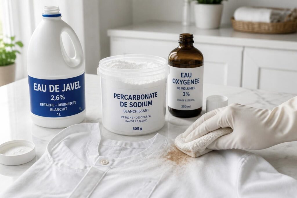 découvrez des astuces efficaces pour enlever les taches sur du blanc grâce à l'utilisation de la javel, du percarbonate et de l'eau oxygénée. des solutions simples pour un linge éclatant de propreté.