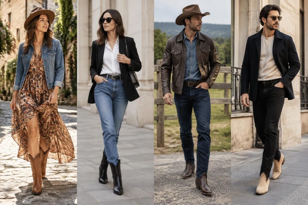 découvrez avec quoi porter des santiags pour femme et homme : idées de tenues selon le style, la couleur et l’occasion.